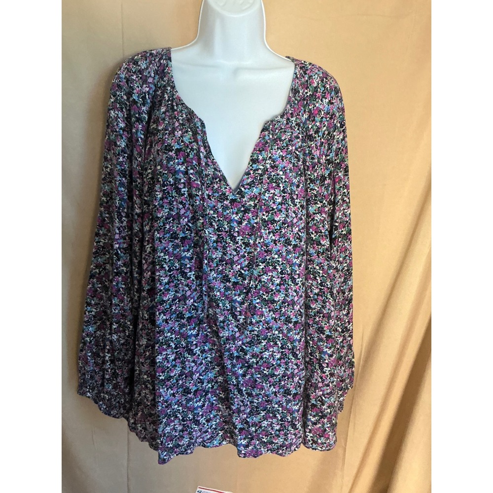 Ava & Viv Blouse Womens 3X Multicolor Excellent Floral V-Neck Long Sleeve Rayon